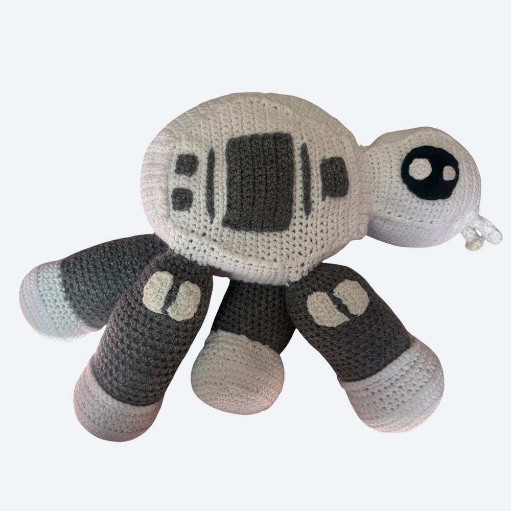 Handmade crochet AT-AT-inspired walker robot‎ plush white/charcoal – OS